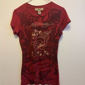 Ed Hardy Women's Maroon Graphic Tee
